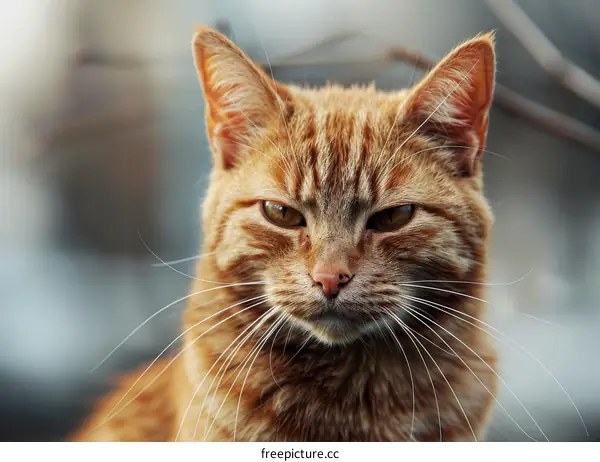 A ginger cat is staring at the camera