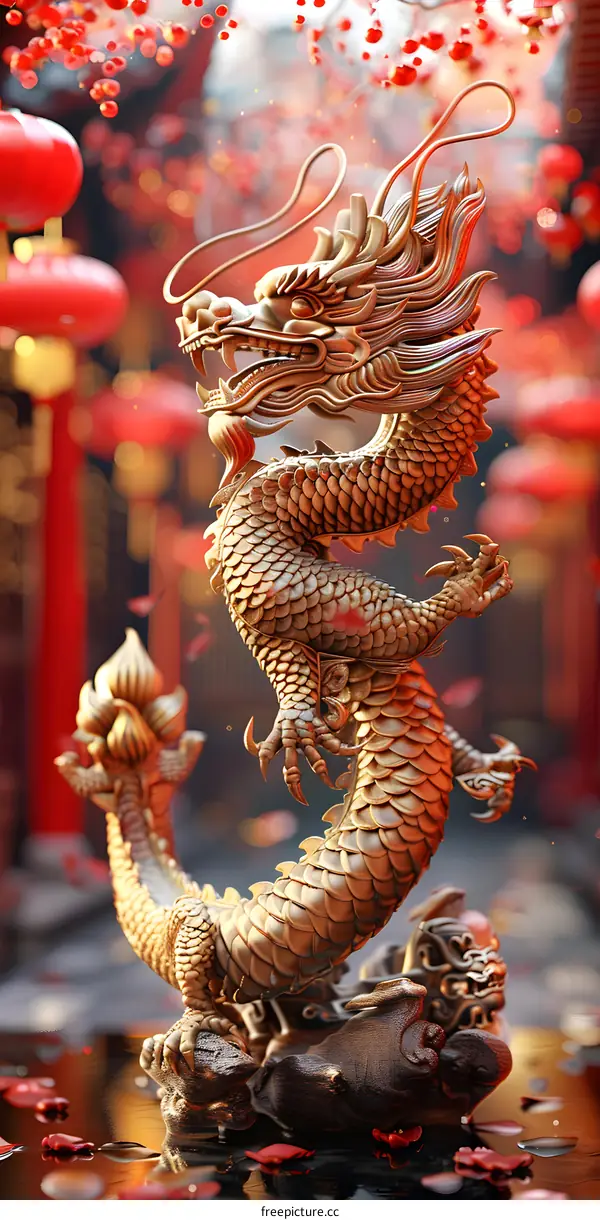 A golden dragon statue