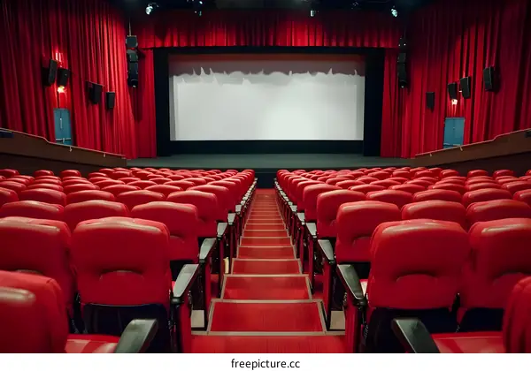 Empty Red Seats in an Old Movie Theater