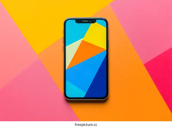Smartphone Screen with Colorful Geometric Design on Multi Colored Background