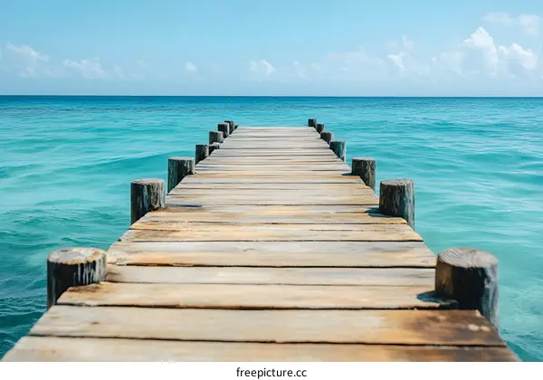 Wooden Pier Extending Towards the Turquoise Ocean
