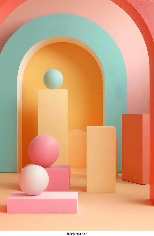 Abstract 3D Rendered Pastel Color Shapes With Minimalist Style Background