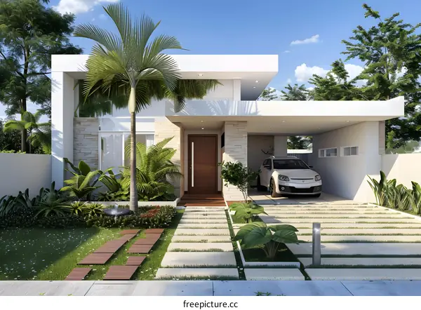 Modern Minimalist House Design with Palm Trees