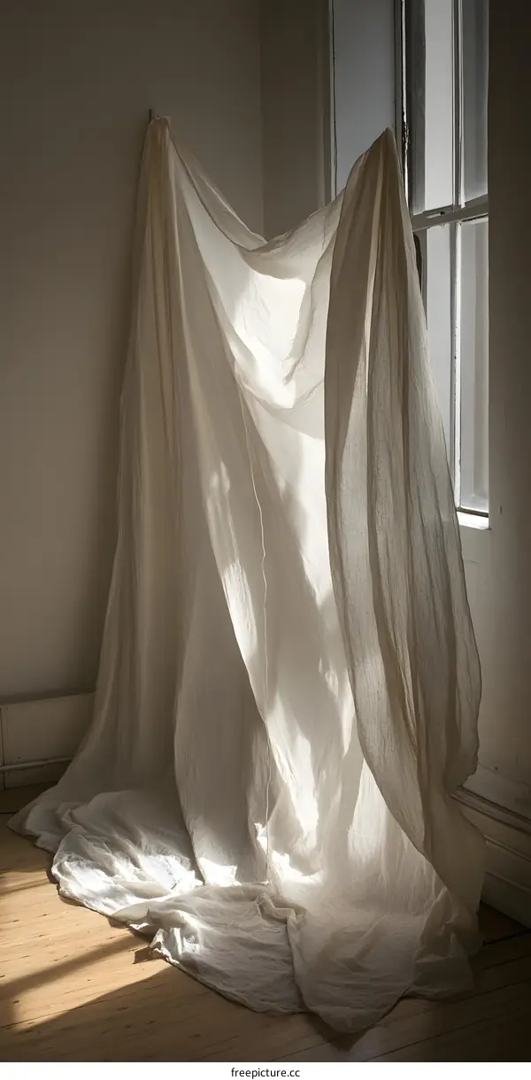 White Sheer Fabric Draped Over Corner of Room