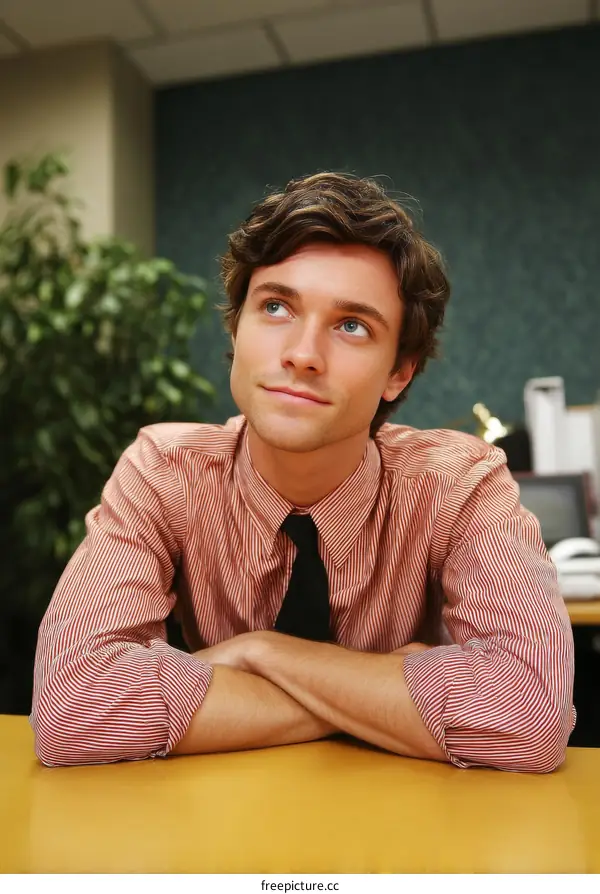 Caucasian Man Contemplating in Office Setting