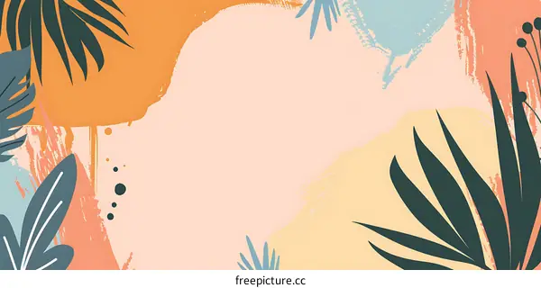 Abstract Tropical Leaves Background With Pastel Colors
