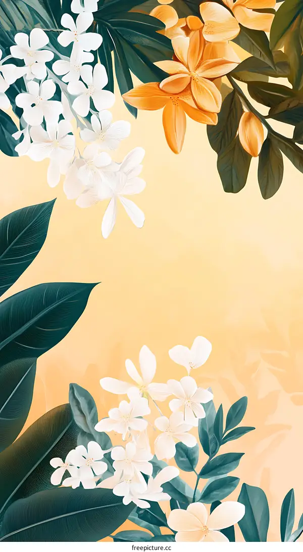 Tropical Flowers on a Peach Background Illustration