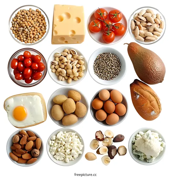 Assortment of Food Items in White Bowls
