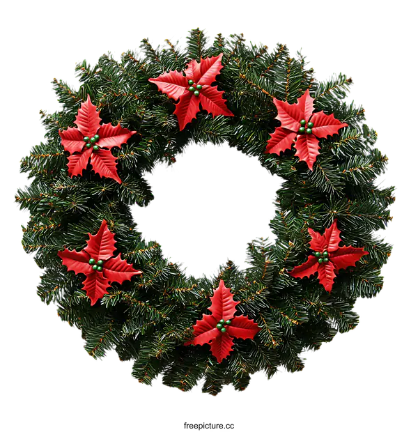 [Transparent Background PNG]Christmas Wreath with Red Holly Berries Decoration