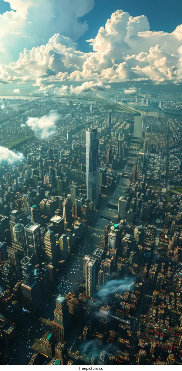 Aerial View of a City Skyline with River