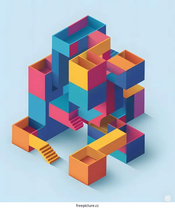 Abstract Geometric Building Design Isometric Illustration