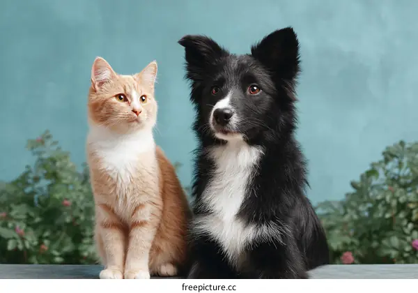 Cute Cat and Dog Pair in Outdoor Setting