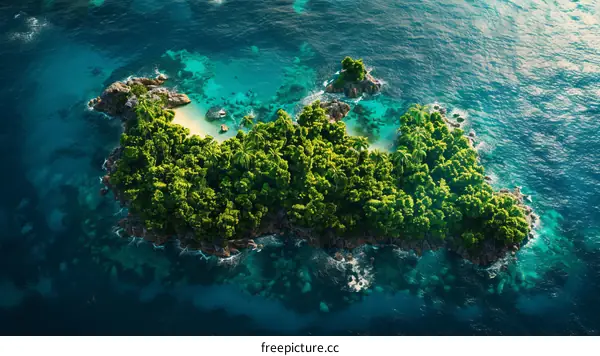 Small tropical island with palm trees and white sand beach