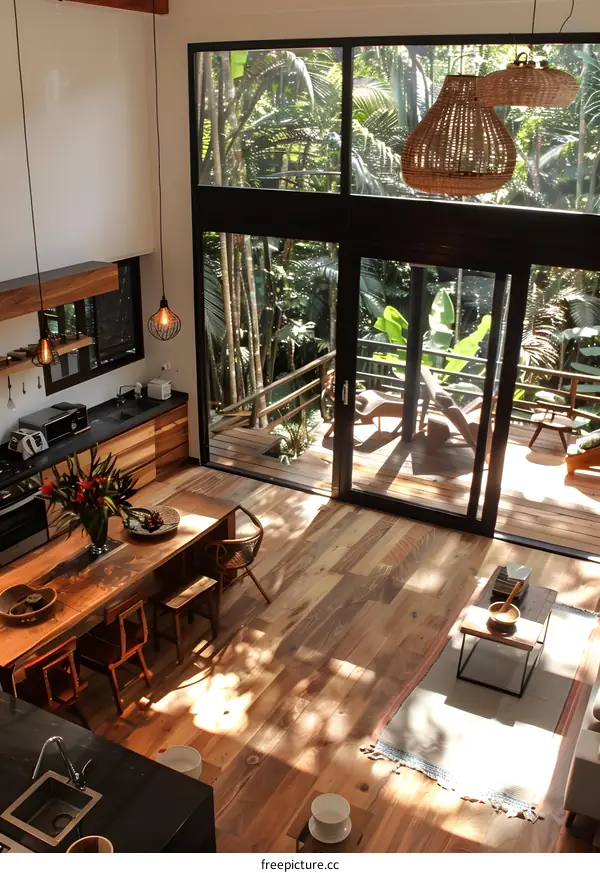 Modern Kitchen Interior Design With Large Windows