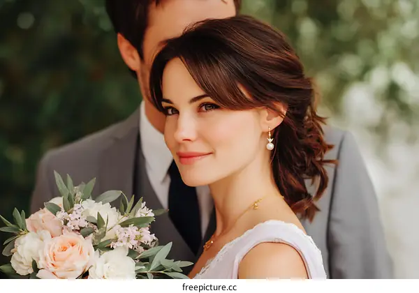 Couple Wedding Portrait with Bouquet