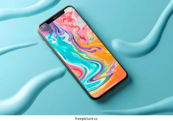 Abstract Phone Screen With Colorful Swirls On Blue Background