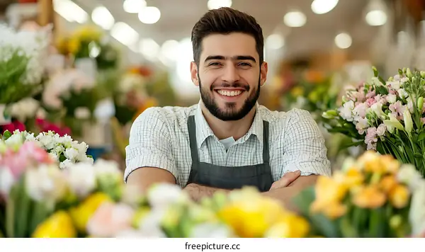 Smiling Florist in a Flower Shop