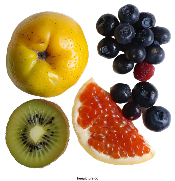 [Transparent Background PNG]Fresh Fruits and Berries on White Background