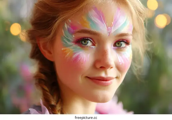 Colorful Face Paint Design for Young Girl