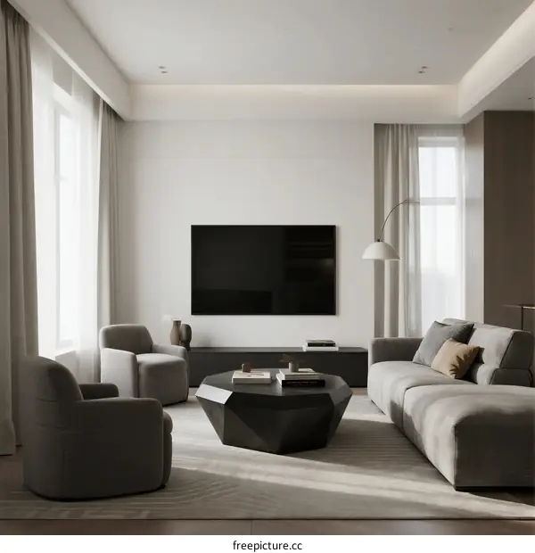 Modern Living Room with Neutral Tones and Minimalist Furniture