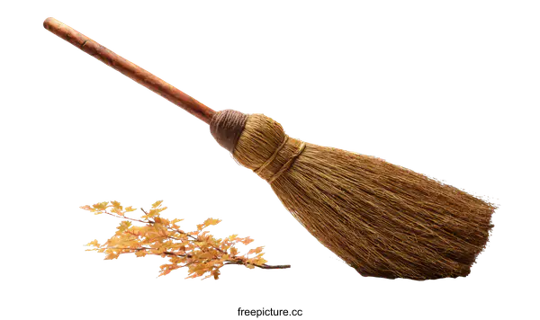 [Transparent Background PNG]Vintage Wooden Handle Broom with Natural Broomsticks