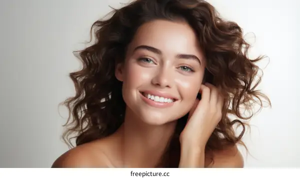 portrait of a beautiful young woman with curly hair smiling