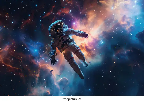 Astronaut in Space with Nebula and Stars in Background