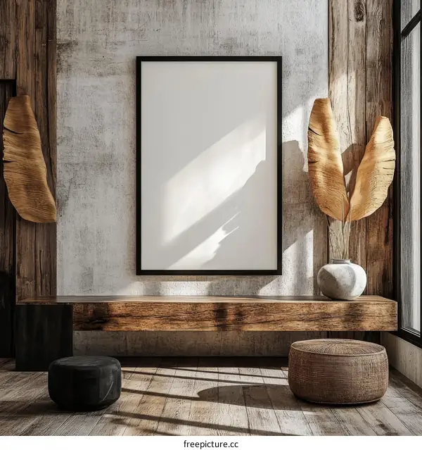 Modern Minimalist Interior Design Mockup with Wooden Elements