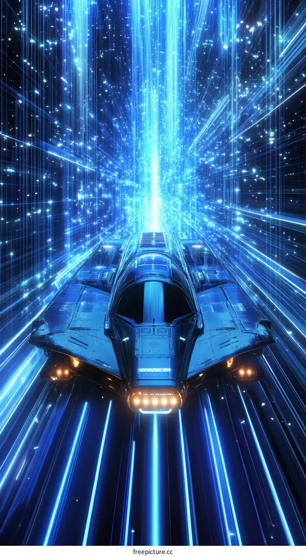 Futuristic Spaceship in Hyperspace