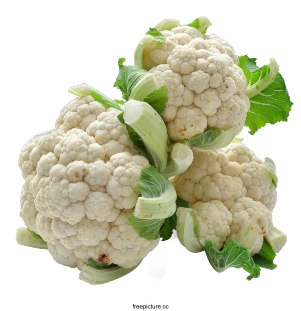 [Transparent Background PNG]Three fresh cauliflowers on black background