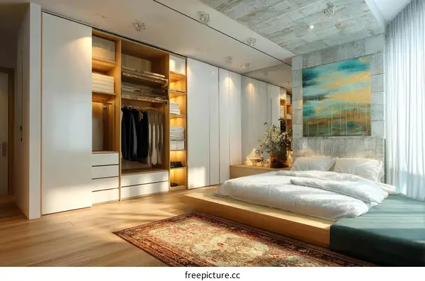 Modern Bedroom Interior Design with Built-in Closet