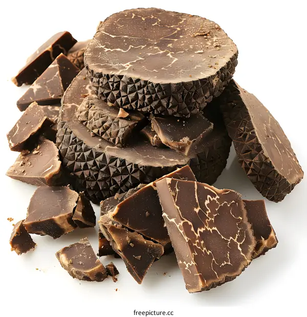 A stack of round chocolate pieces