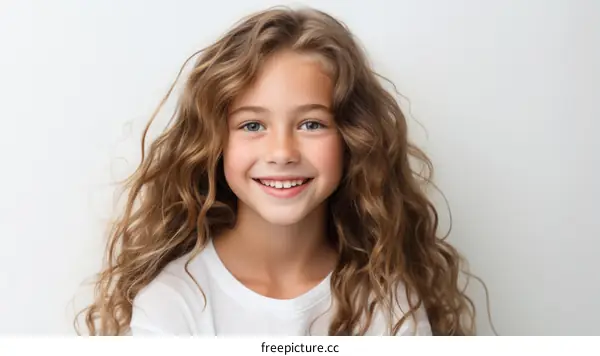 Portrait of a smiling young girl with long brown hair
