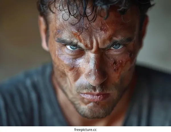 Close Up Portrait of a Caucasian Male with Intense Expression