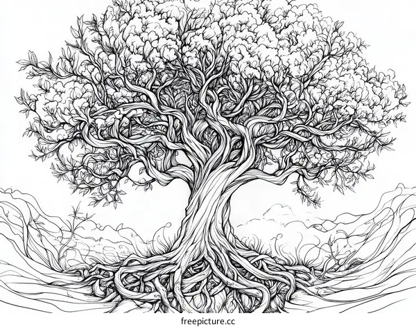 Majestic Tree of Life Illustration with Intricate Roots