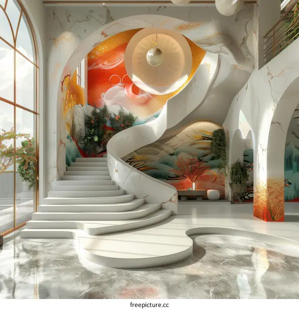 Modern Interior Design with White Spiral Staircase