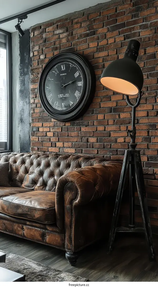 Industrial Style Living Room with Leather Sofa