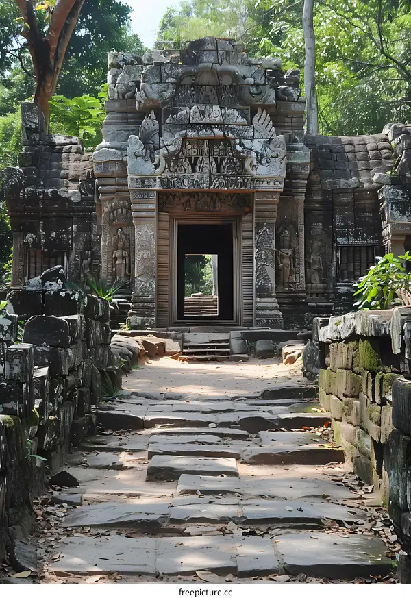 Ancient Stone Entrance to the Temple in Angkor Wat
