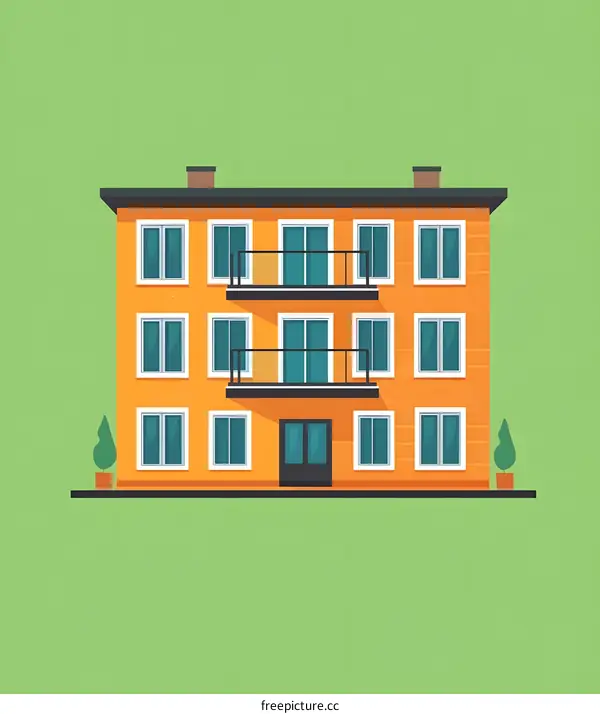 Orange Apartment Building Illustration