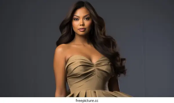 portrait of a young woman in a brown dress