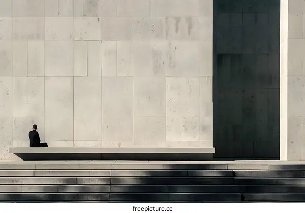 Minimalist Architecture with Man Sitting on Concrete Steps
