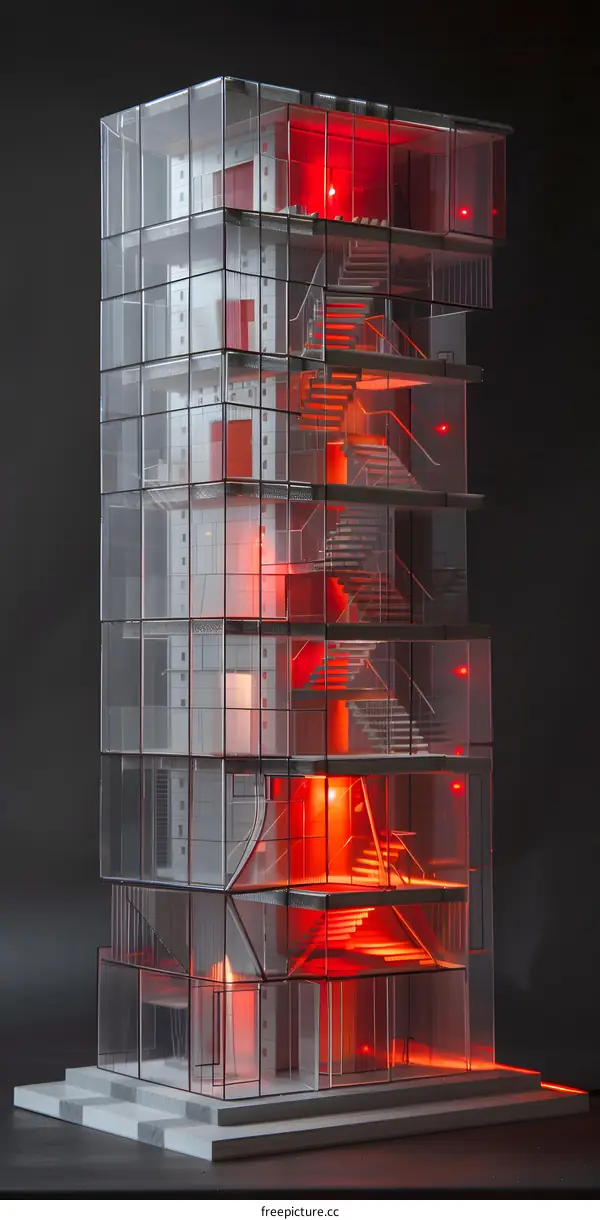 Modern Architecture Model with Red Lights