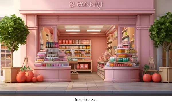 Pink Cartoon Grocery Store