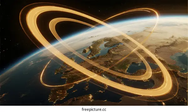 Earth with Orbits Illustrating Space Exploration and Technology