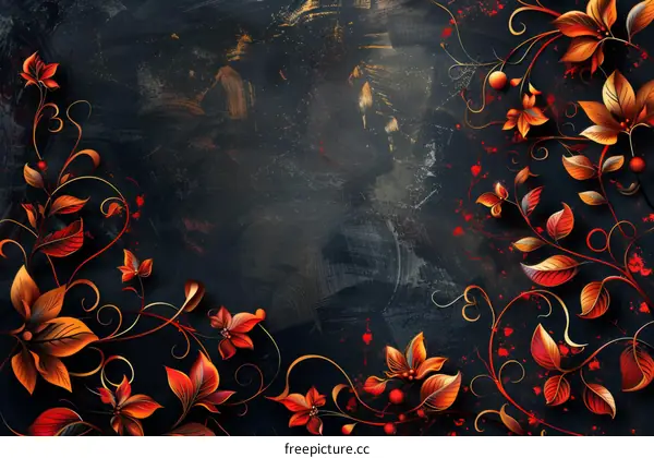Golden and Red Leaves on Dark Background