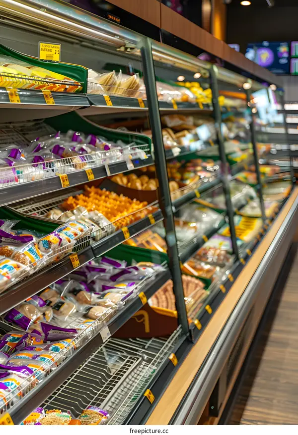 Refrigerated Display Case Full of Food Products