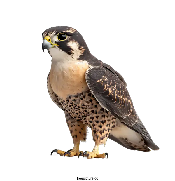 [Transparent Background PNG]Closeup of a Peregrine Falcon Standing on a White Background