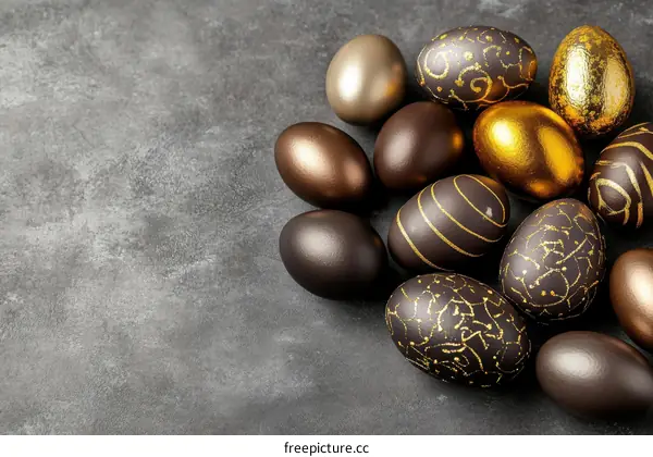 Decorative Easter Eggs on Dark Background