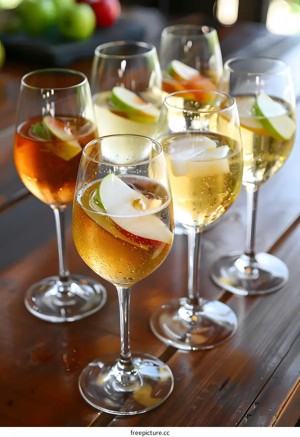 Apple Cider Wine Glasses on Wooden Table
