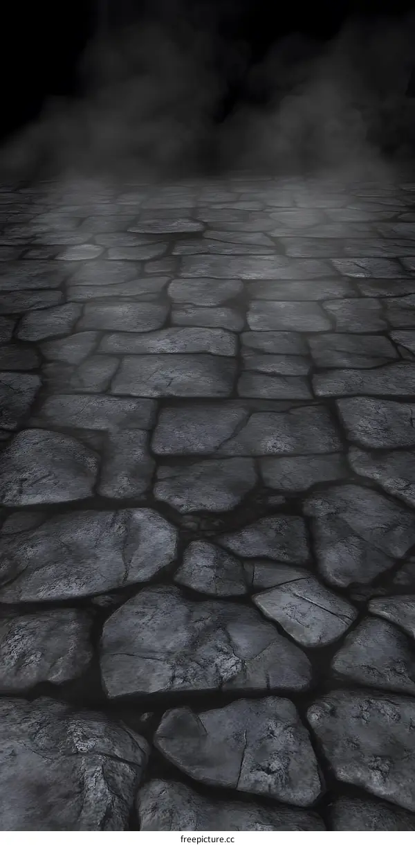 Dark Cobblestone Path with Fog